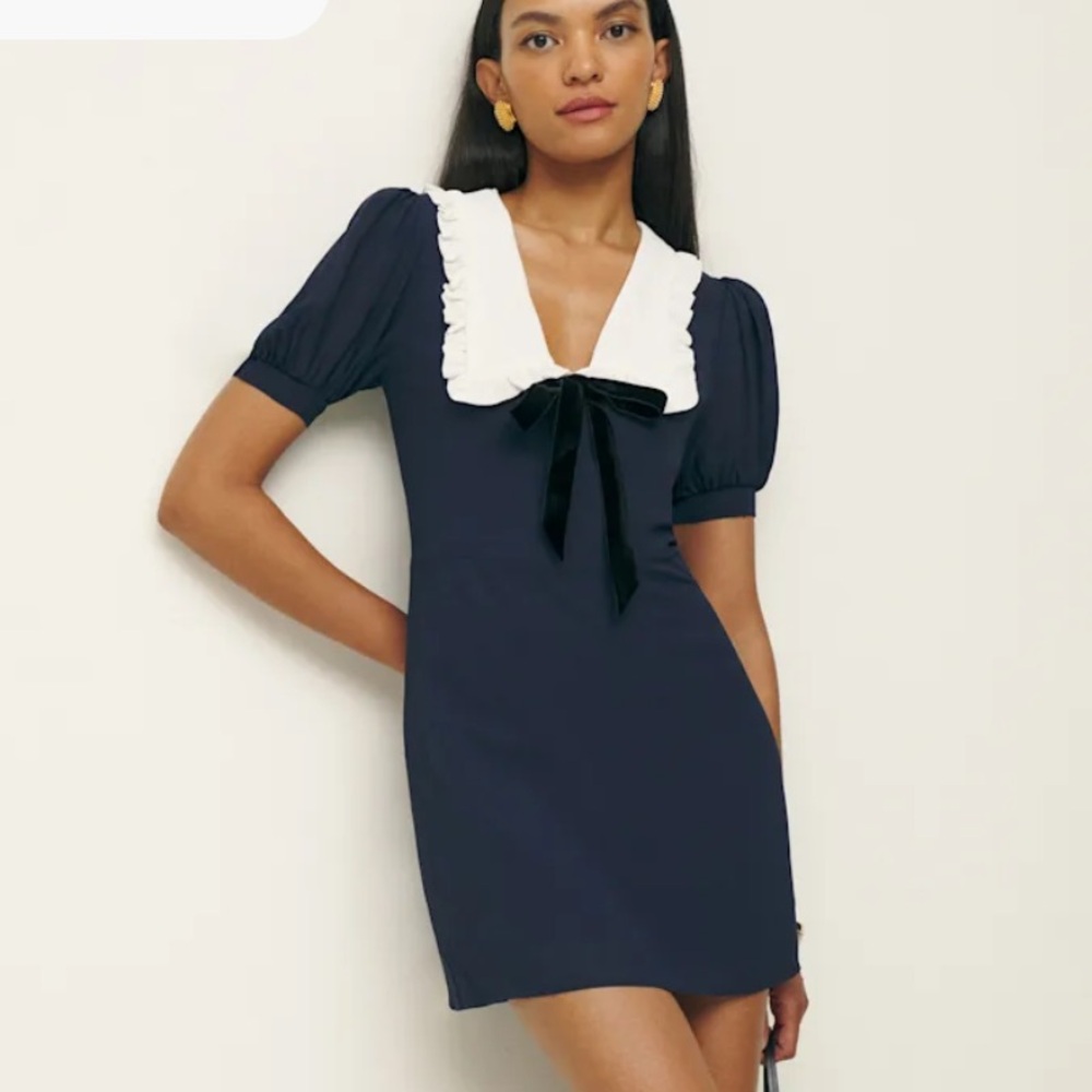 Reformation Kaylia Dress Navy & White Sz 12 NWT